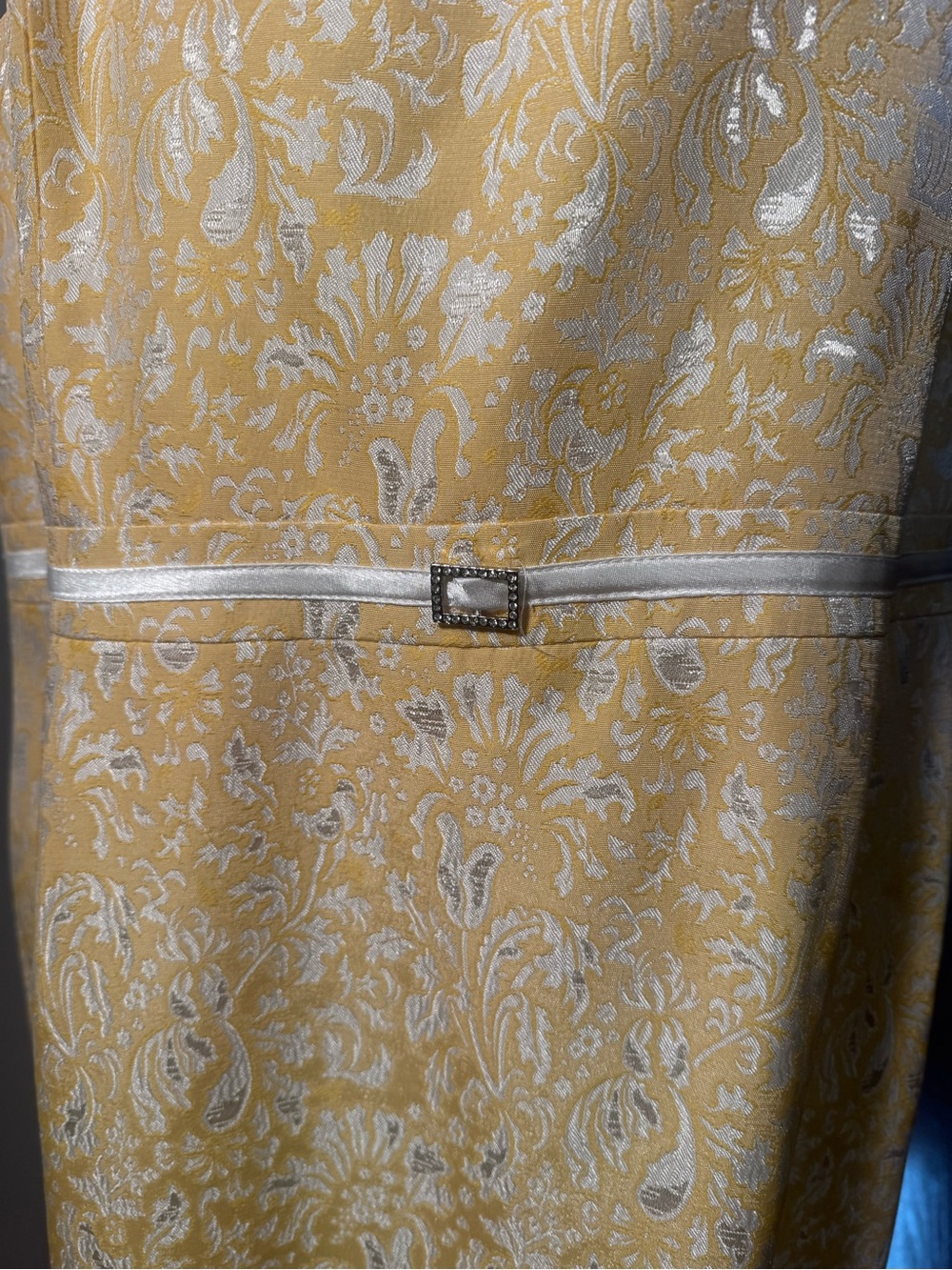 Gold Ben Marc Brocade sleeveless Dress with long jacket Silver Floral Jacquard - Picture 4 of 16
